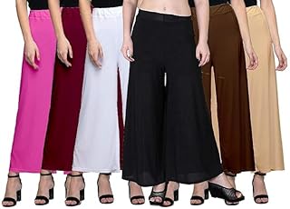 vigau Casual Wear Soft Fabric Flared Loose-fit Palazzo for Women Pack of 6 Multicolor050-picture-32