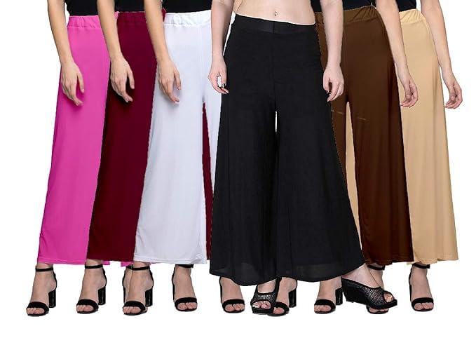Casual Wear Soft Fabric Flared Loose-fit Palazzo for Women Pack of 6 Multicolor050 Casual Wear Soft Fabric Flared Loose-fit Palazzo for Women Pack of 6 Multicolor050