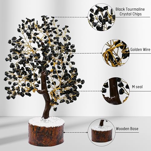 Image of Certified Black Tourmaline Crystal Tree for Good Luck - Healing Crystals Money Tree for Wealth, Positive Energy at Home Office - Decorative Spiritual Gifts for Vastu, House Warming