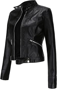 Veste En Cuir Noir CENTRAL FALLS Femme - Taille M - Manches Tricotées - Occasion Très Bon État