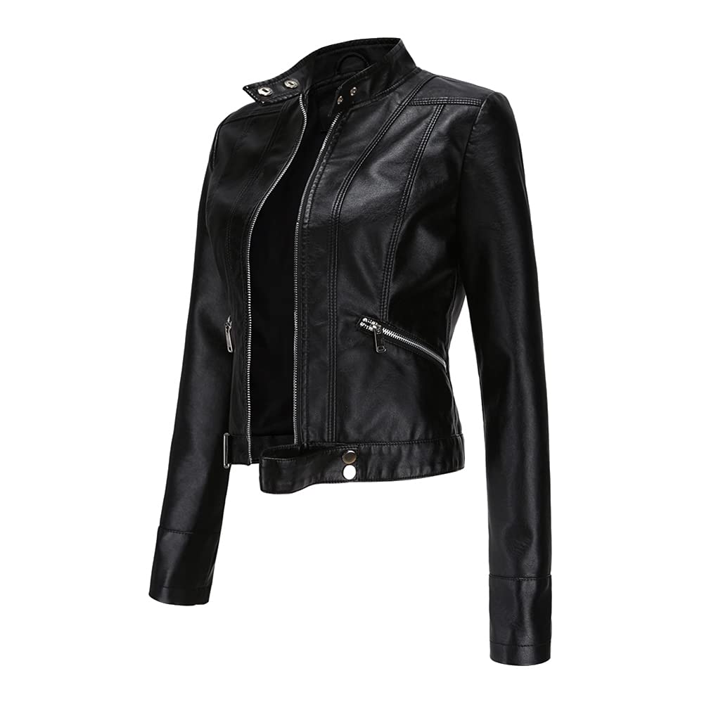 Damska klasyczna sztuczna skóra PU kurtka motocyklowa slim fit casual pikowany zamek błyskawiczny płaszcz z kieszenią