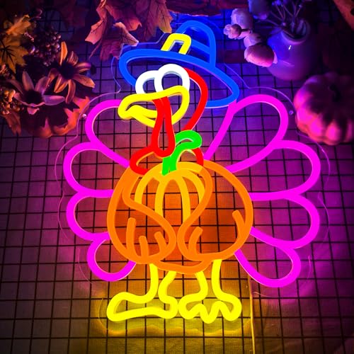 Image of Turkey Neon Sign Thanksgiving Neon Sign Dimmable Pumpkin Neon Light for Wall Decor Happy Thanksgiving Neon Light for Wall Art Window Home Party Holiday Gift