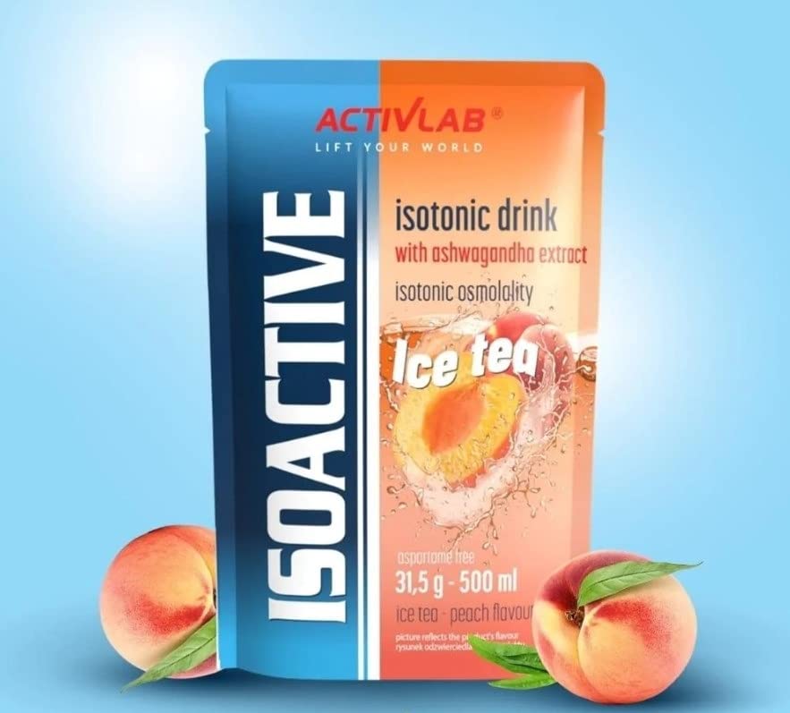 Activlab Isoactive Isotonic Drink | z Ashwagandą | elektrolit | witaminy B | 20 x 31,5 g | herbata brzoskwiniowa | 500 ml napoju sportowego | praktyczny woreczek | 3 x sprawdzony laboratoryjnie