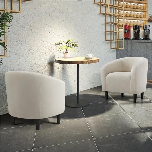 Yaheetech Barrel Chairs, Furry Accent Chairs with Soft Padded Armrest for Living Room Bedroom...