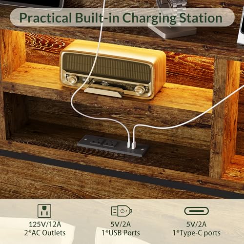 LARMACE Queen Size Bed Frame with 6 Storage Drawers and Headboard Wooden Platform Bed Frame with LED Lights and Charging Station Easy Assembly/No Box Spring Needed/Vintage Brown - Image 7