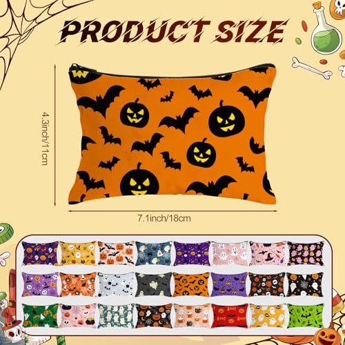 Meanplan 24 Pcs Halloween Makeup Bags Bulk Spooky Cosmetic Bags Horror Storage Zipper Pouch Pumpkin Bat Ghost Spider Portable Travel Purse Toiletry Pocket Organizer for Party Favor Gift (Halloween)2