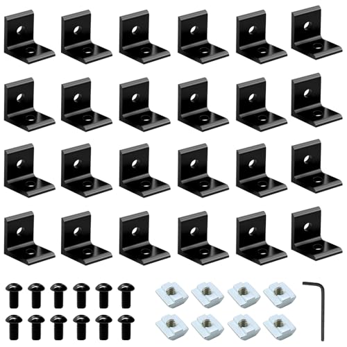 Image of 24 Pack 4040 Corner Bracket Connector 40 Series Aluminum Extrusion Profile Accessories Hardware, 90 Degree Angle Bracket for 40x40 Extruded Aluminum Black