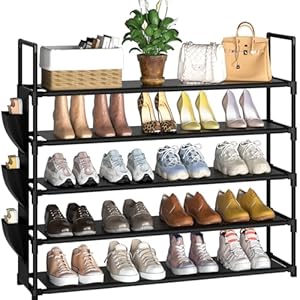 Shoe Rack 5 Tier Shoe Organizer Storage 20-25 Pairs Shoes Rack for Closet Shoes Rack Organizer Entryway Shoe Holder Space Saving Shoe Shelf Shoe Stand Large Tall Shoes Tower Garage Door