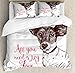 ABAKUHAUS Jack Russell Set Copripiumino, Tutto ciò di Cui Hai Bisogno è L'Amore, Arredamento del Letto 3 Pezzi con 2 Fodere Cuscini, 200 x 200 cm - 70 x 50 cm, Rosa Marrone e Bianco