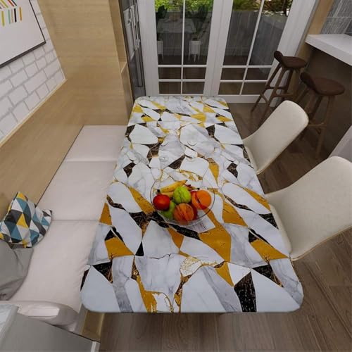 Image of Self Adhesive Marble Wallpaper Kitchen Oil Proof & Waterproof Wallpaper for Cabinet Makeover, Almirah, Plastic & Tabletop, Wardrobe (60x200cm) (New White Gold Blocks)
