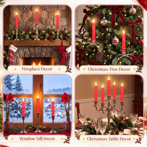 Image of Baquler 24 Pcs 6.5 inch Red Flameless Taper Candles LED Stick Battery Operated