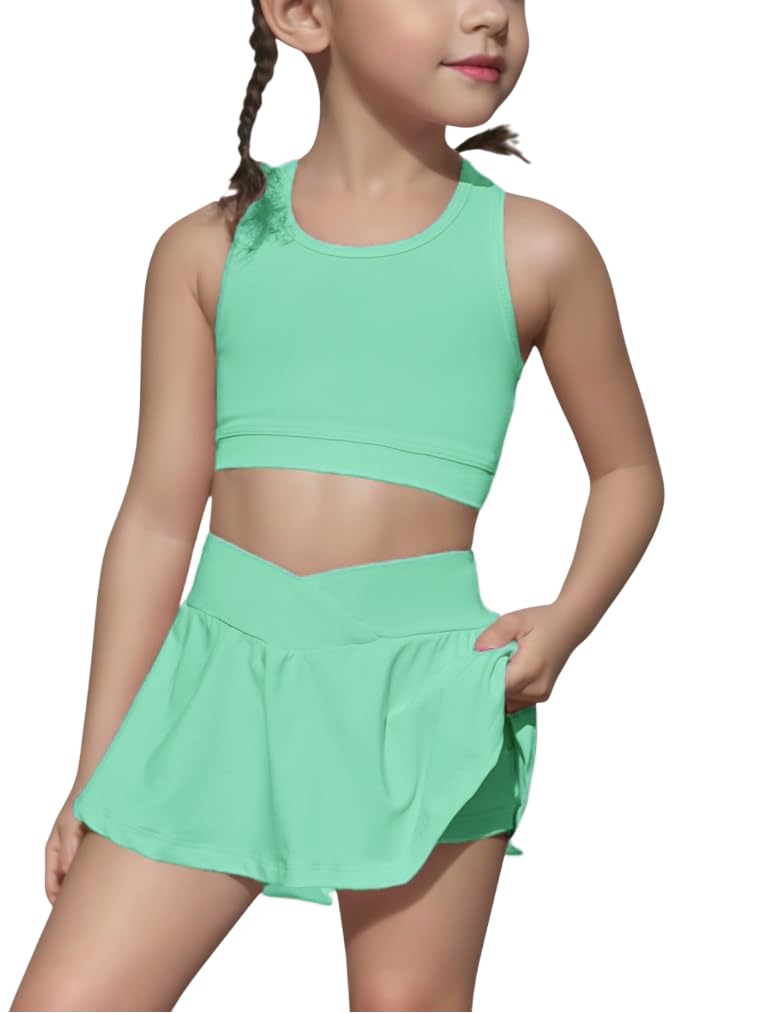 SOLY HUX Toddler Girl's 2 Piece Workout Outfits Lightweight Crop Tank Tops and Skort Athletic Set