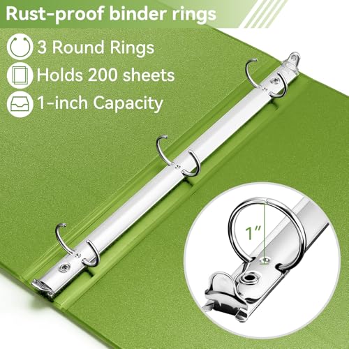 Image of SUIN 1 Inch 3 Ring Binder, Clear 1'' View Presentation Binders with 2 Pockets, Fits 8.5 x 11 Letter Size, Durable Polypropylene, Non-Stick & PVC-Free for School, Office & Home (Kelly Green)