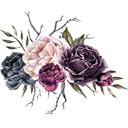 Etiqueta de la pared de la flor, decoración del dormitorio de la pintura del arte de la acuarela, pegatinas de pared de la etiqueta engomada del armario para el baño, 60 cm Cover