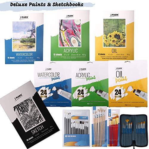 139pc Deluxe Artist Painting Set for Adults - Includes Adjustable Aluminum and Wood Easels, Brush Sets, Watercolor, Acrylic and Oil Sheets and Paints, Sketch pad, Tools, Palettes, Various Canvas