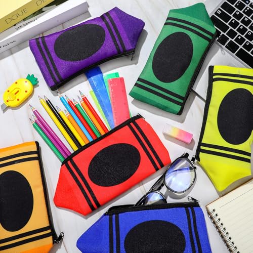 Image of Sherr 12 Pcs Back to School Crayon Pencil Pouch Case Crayon Shaped Bag with Zipper Teacher Appreciation Gifts Colorful Stationery Storage Bag for Teacher Rewards Supplies