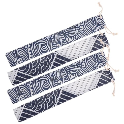 PAMINGONO Lot de 4 Pochettes de Rangement en Tissu Réutilisables pour Baguettes Pailles et Couverts Cordon de Serrage Format Compact pour Voyage et Camping
