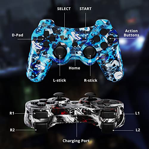 Image of Boowen Wireless Controller for PS3, Controller for Sony PlayStation 3, 6-Axis High-Performance Motion Sense Dual Vibration Upgraded Gaming Controller, Compatible with PlayStation 3(Cyberpunk+Wolf)