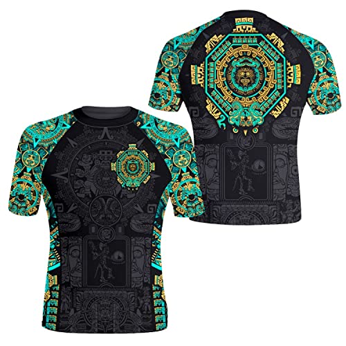 Aztec Rash Guard Shirt Short Sleeves Baselayer Skins Performance Fit Compression MMA BJJ Workout Rash Guard
