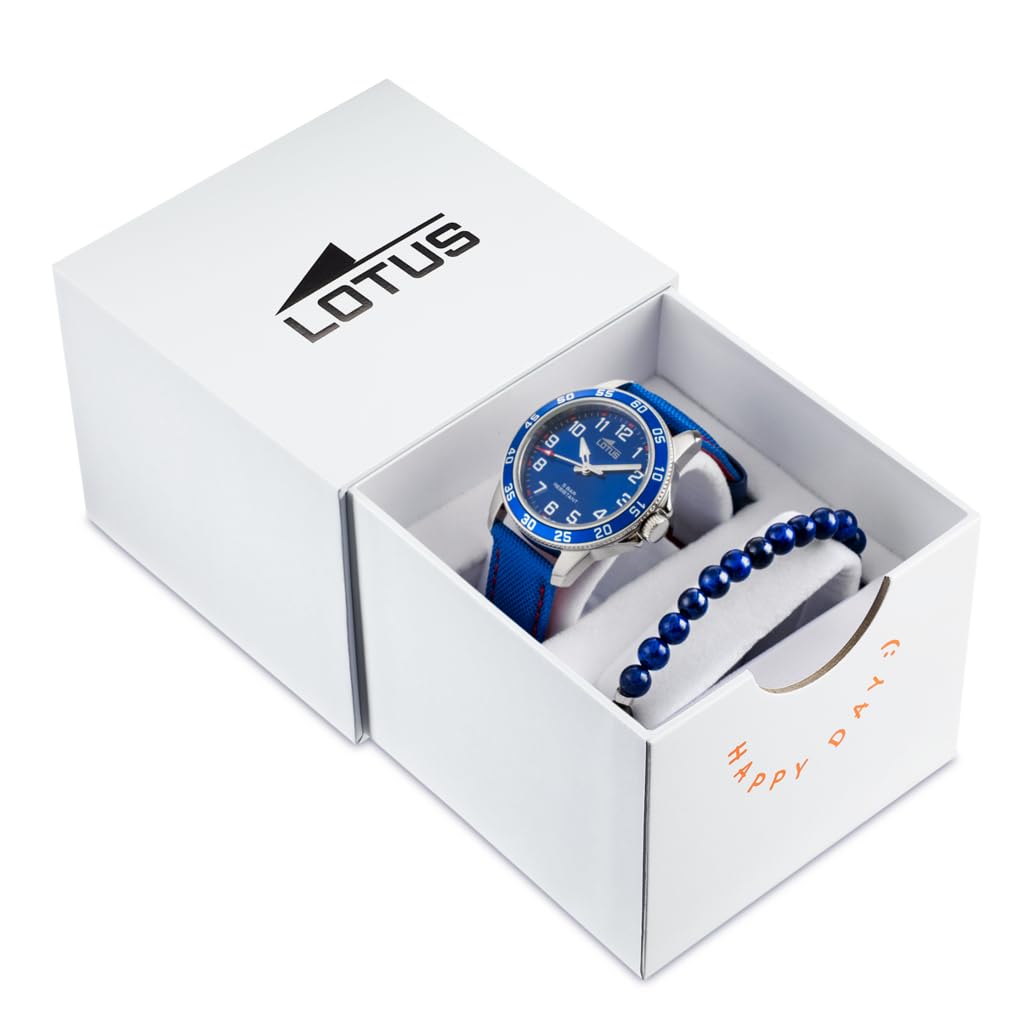 LOTUS Reloj Niño Analógico de Acero Inoxidable y Cuero Azul | Movimiento de cuarzo, Reloj Niño, Cristal Mineral de Alta Resistencia, Impermeable 5 ATM 18787/5