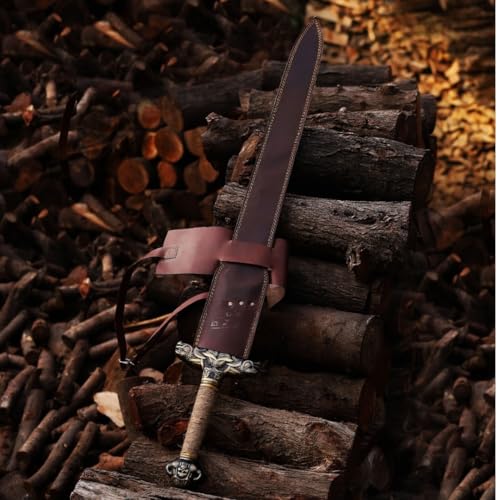 Bend D Trend 40" Handmade Medieval Broad Sword Full Tang 5160 Carbon Steel Collectible Sword with Real Leather Sheath - Barbarian Atlantean Longsword for Display, Cosplay & Collectors by Generic - Used condition - Image 8