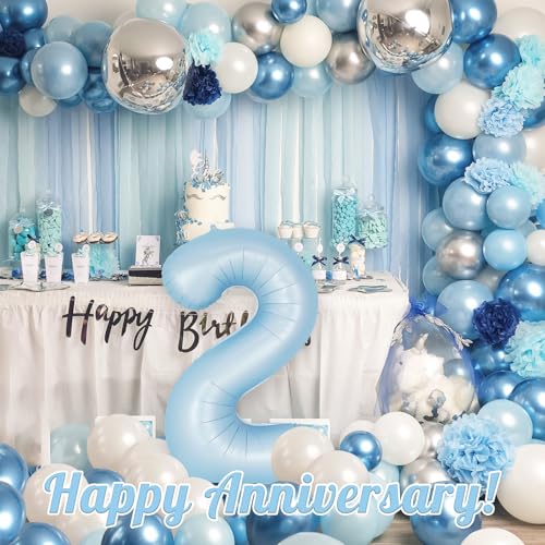 Image of Light Blue Number 2 Balloon, 40 Inch Big Large Foil Number Balloons, Giant Mylar Number 2 Balloons for 2 Second Birthday Baby Party Decorations Supplies Anniversary