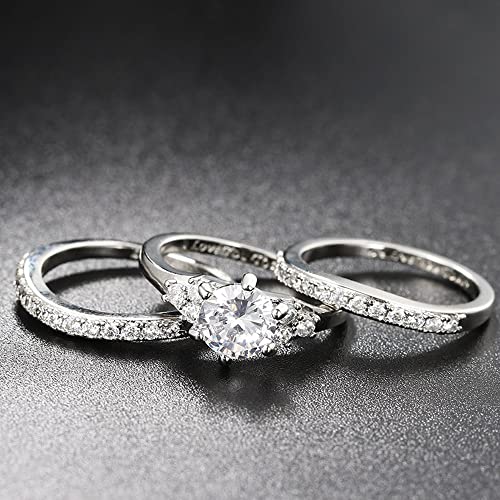 Jude Jewelers Platinum Plated Three-in-One Wedding Engagement Statement Proposal Valentines Halo Bridal Ring Set2