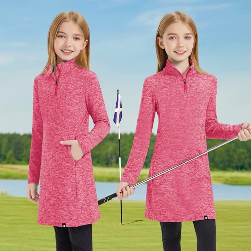 Soneven Girls' Winter Fleece Dress 1/4 Zip Thermal Tunic Sweatshirt Dress Outfits Pocket3