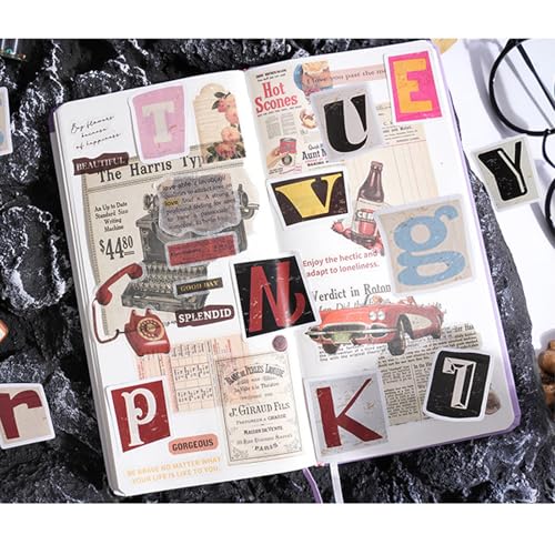 GWAWG 104Pcs Vintage Letter Stickers, Self Adhesive Waterproof Vinyl for DIY Scrapbook, Sign, Mailboxes, Travel Case, Decor, Art Craft