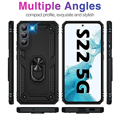 Image of Vaki for Samsung Galaxy S22 5G Case with Built in Screen Protector Military Grade Hard Rugged Cover Heavy Duty Armor Galaxy S22 Phone Cases with Metal Ring Kickstand Shockproof Black
