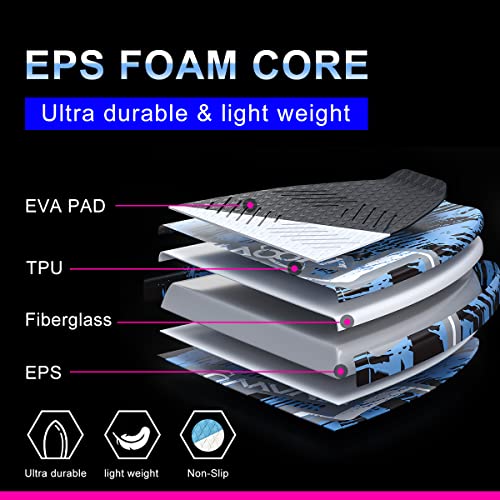 image for WOOWAVE Wakesurf Board 49 inch with 2 Removeable Tail Fins, Light EPS 