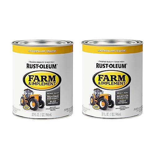 Image of Rust-Oleum 280163-2PK Farm & Implement Enamel Paint, Quart, Caterpillar Yellow, 32 Fl Oz (Pack of 2)