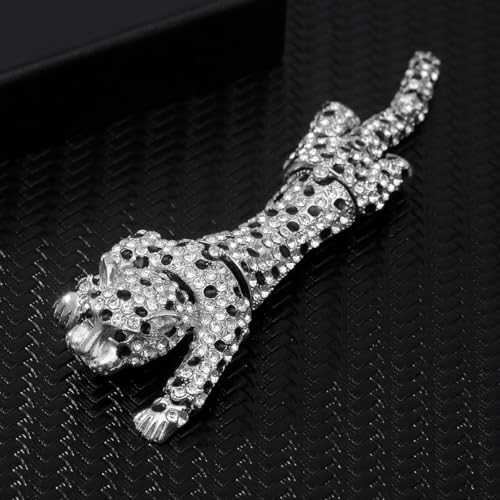 Image of Rhinestone Leopard Brooch Pin Retro Crystal Enamel Animal Cheetah Shoulder Brooch for Men Women