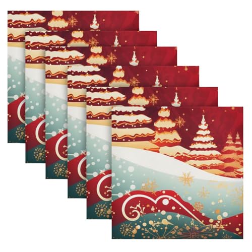 Servilletas de Tela Xmas Árbol Rojo 20x20 Pulg x6 miniatura 2