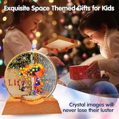 Image of One94Store Moon Star & Dream Girl Crystal Lamp Combo with Wooden Base, 3D LED Night Lights for Bedroom Decor, Kids Room, Gift Set, Nursery Light, Home Decorative Light
