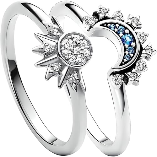 Bague soleil et lune étoile zircon pour briller à l'école