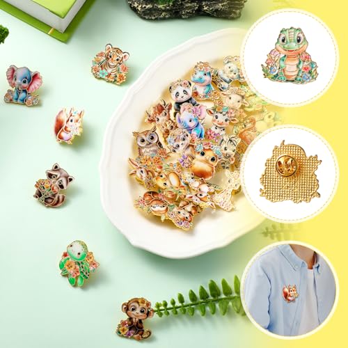 Image of Landical 30 /60 Pcs Cute Enamel Pins Bulk Plant Flower Animal Halloween Gothic Fall Pumpkin Cartoon Lapel Pin Brooches Jewelry Gift for Backpack Clothes Hats Accessories