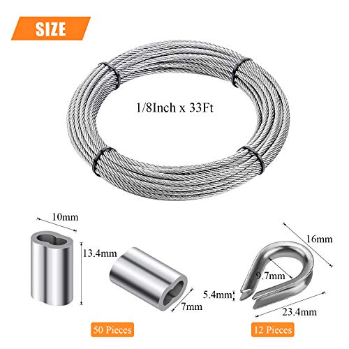 HELIFOUNER Cable Railing Kits, 1/8" Stainless Steel Cable 33Ft with 50 PCS Aluminum Crimping Sleeves and 12 PCS Stainless Steel Thimbles by HELIFOUNER - Used condition - Image 2