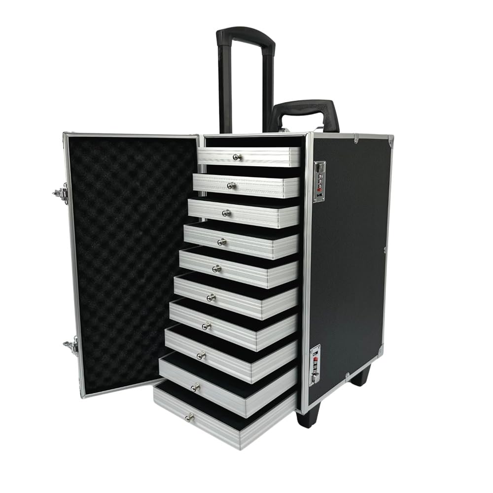 Photo 1 of SCIKHEFT Rolling Jewelry Trolley Case with Drawers Sturdy Case for Travel and Vendor Showes Jewels Sets Display Organizer (Black)