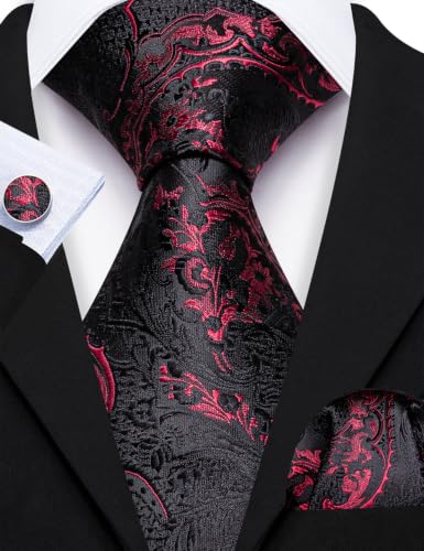 Image of Barry.Wang Paisley Tie Sets Hanky Cuff Links Flower Neckties Fashion