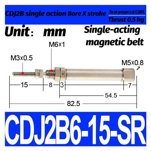 Cilindro neumático miniatura CDJ2B6 de doble efecto y vástago simple de 6mm 3