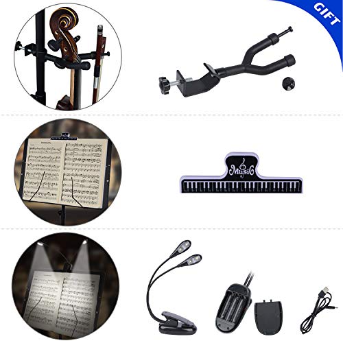 Klvied Sheet Music Stand With Violin Hanger, Folding Music Stand, Portable Fortable Music Stand For Sheet Music, Violin Music Stand With Travel Case, Light, Black #TOP4