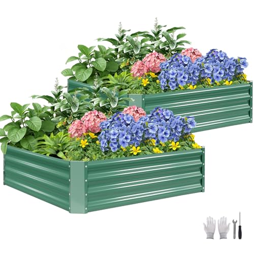 ZORMY 2 Pcs 4x4x1ft Galvanized Raised Garden Bed Outdoor Metal Planter Boxes with Easy Assembly Planter Raised Beds for Gardening Flower Plants Vegetable Herb - LotusGreen