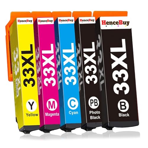 HenceBuy 33XL Multipack Druckerpatronen Kompatibel für Epson 33XL 33 XL für Epson Expression Premium XP-7100 XP-530 XP-640 XP-830 XP-900 XP-645 XP-635 XP-630 XP540 Patronen (5er-Pack)
