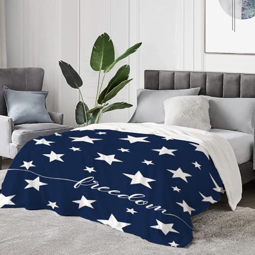 Image of YeeJu Patriotic Throw Blanket King Size Big 4th of July Memorial Day Fourth of July Blanket Bed Couch Soft Fleece Blanket Stars and Stripes White Blue Independence Veteran Day Blanket 90x108