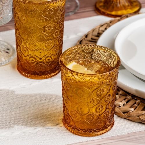 Set de 4 vasos vintage Qualia Glass ámbar 9 oz miniatura 2