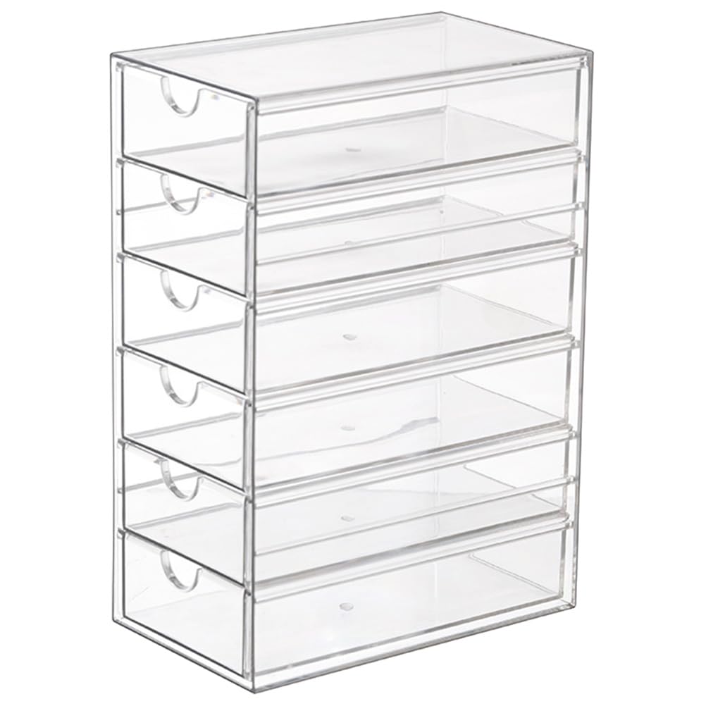 Beavorty Organizer Multifunzione da Scrivania Trasparente 6 Cassetti, Custodia Portaoggetti per Cancelleria e Accessori, per Ufficio e Casa
