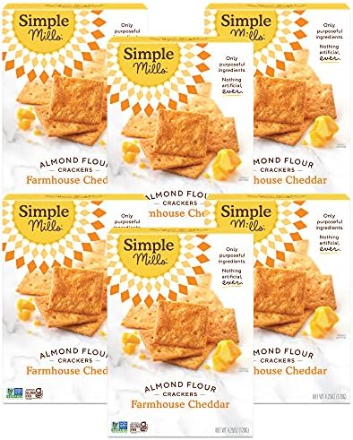 Simple Mills Almond Flour Crackers, Farmhouse Cheddar - Gluten Free, Healthy Snacks, 4.25 Ounce (Pack of 6)