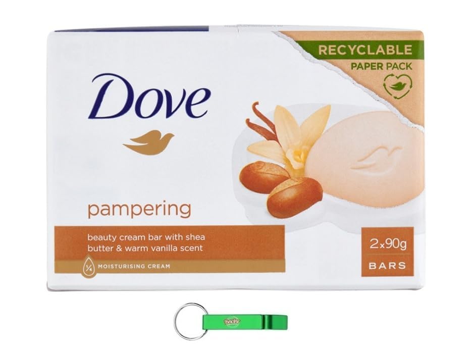 Dove Beauty Cream Bar Jabón Sapone Solido Manteca de karité Sólido Jabón Sólido - Ideal para manos y cara - Cada paquete contiene 2 x 90 g Jabones + Llavero Beni Culinari Gratis