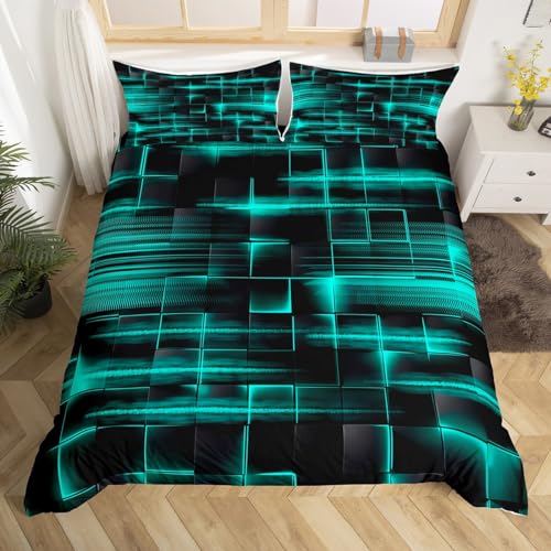 Feelyou TealBlue Geometric Comforter Cover Set Boys Girls Twin